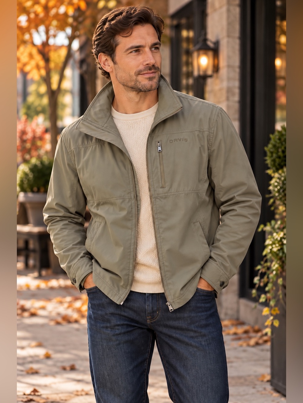 Orvis Classic Jacket Mens L Olive Stretch Nylon Windbreaker Outdoor Travel Fall